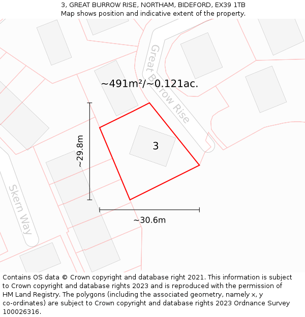 3, GREAT BURROW RISE, NORTHAM, BIDEFORD, EX39 1TB: Plot and title map