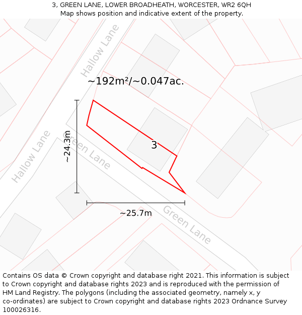 3, GREEN LANE, LOWER BROADHEATH, WORCESTER, WR2 6QH: Plot and title map