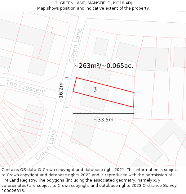 3, GREEN LANE, MANSFIELD, NG18 4BJ: Plot and title map