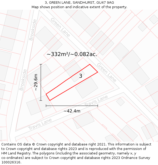 3, GREEN LANE, SANDHURST, GU47 9AG: Plot and title map