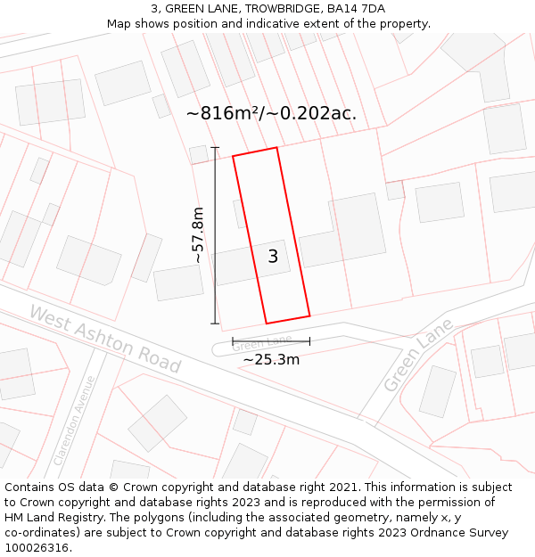 3, GREEN LANE, TROWBRIDGE, BA14 7DA: Plot and title map