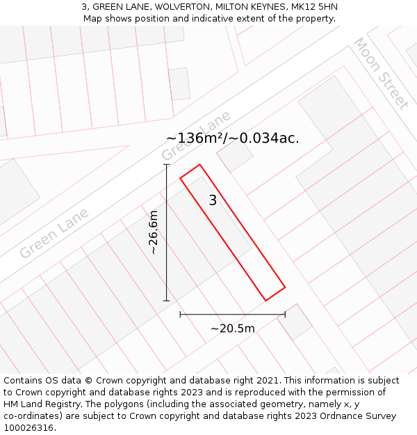 3, GREEN LANE, WOLVERTON, MILTON KEYNES, MK12 5HN: Plot and title map