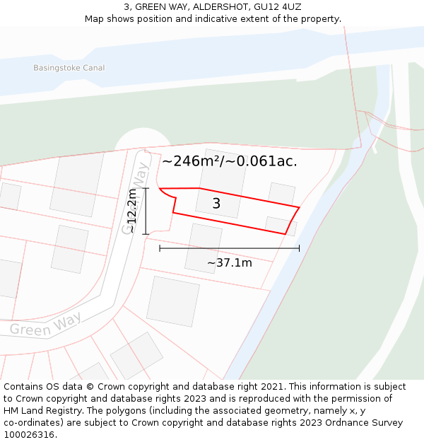 3, GREEN WAY, ALDERSHOT, GU12 4UZ: Plot and title map