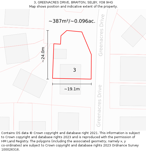 3, GREENACRES DRIVE, BRAYTON, SELBY, YO8 9HG: Plot and title map