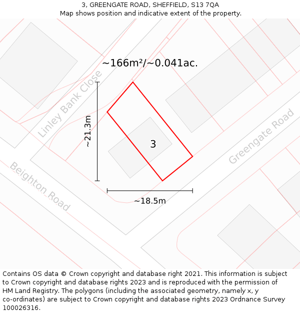 3, GREENGATE ROAD, SHEFFIELD, S13 7QA: Plot and title map