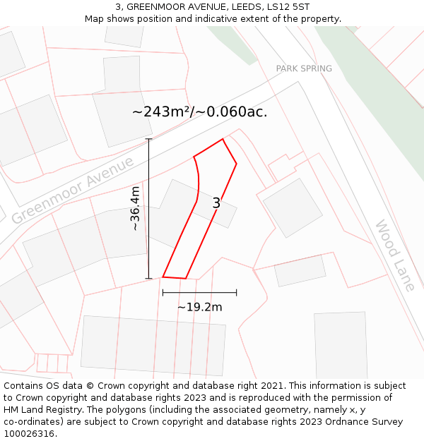 3, GREENMOOR AVENUE, LEEDS, LS12 5ST: Plot and title map