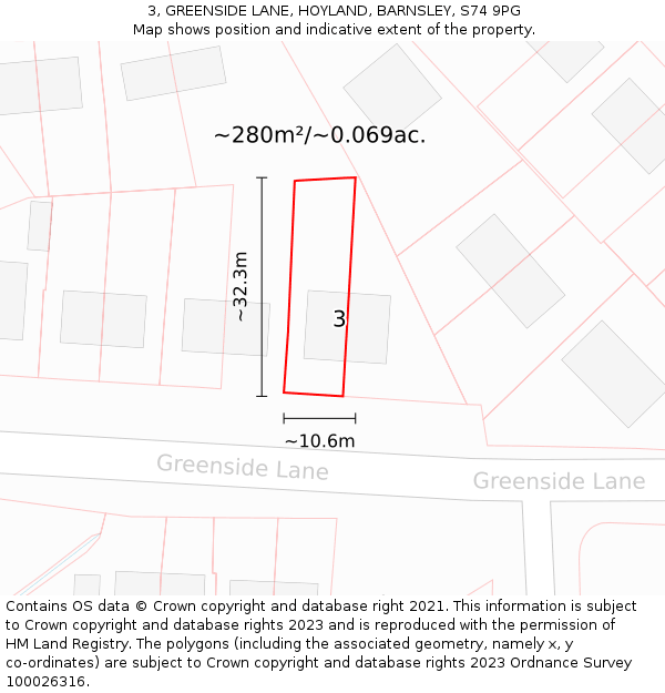 3, GREENSIDE LANE, HOYLAND, BARNSLEY, S74 9PG: Plot and title map