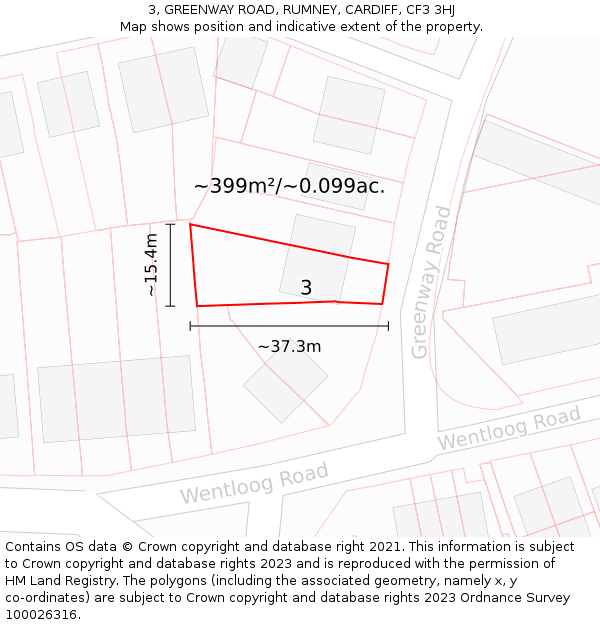 3, GREENWAY ROAD, RUMNEY, CARDIFF, CF3 3HJ: Plot and title map