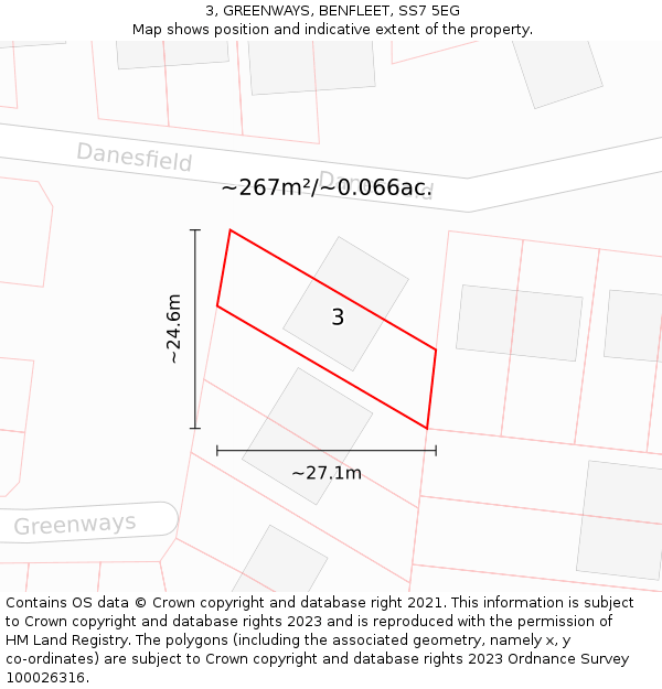 3, GREENWAYS, BENFLEET, SS7 5EG: Plot and title map