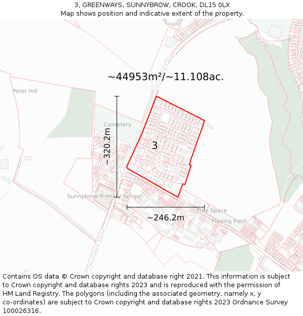 3, GREENWAYS, SUNNYBROW, CROOK, DL15 0LX: Plot and title map