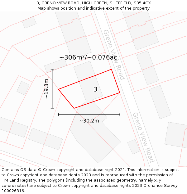 3, GRENO VIEW ROAD, HIGH GREEN, SHEFFIELD, S35 4GX: Plot and title map