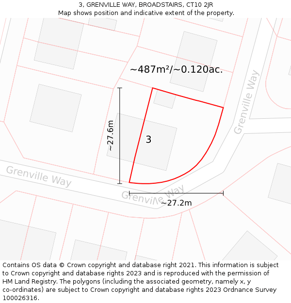 3, GRENVILLE WAY, BROADSTAIRS, CT10 2JR: Plot and title map