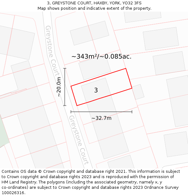 3, GREYSTONE COURT, HAXBY, YORK, YO32 3FS: Plot and title map