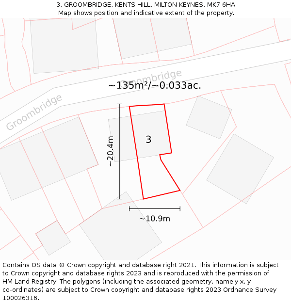 3, GROOMBRIDGE, KENTS HILL, MILTON KEYNES, MK7 6HA: Plot and title map