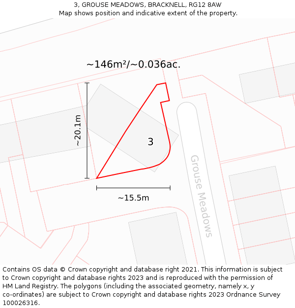 3, GROUSE MEADOWS, BRACKNELL, RG12 8AW: Plot and title map