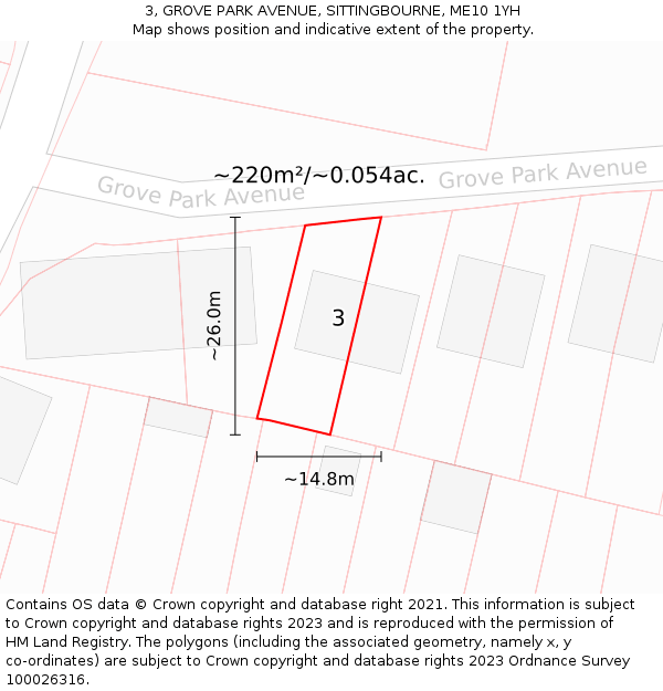 3, GROVE PARK AVENUE, SITTINGBOURNE, ME10 1YH: Plot and title map