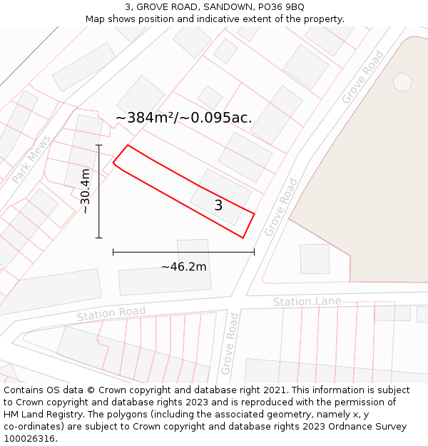 3, GROVE ROAD, SANDOWN, PO36 9BQ: Plot and title map