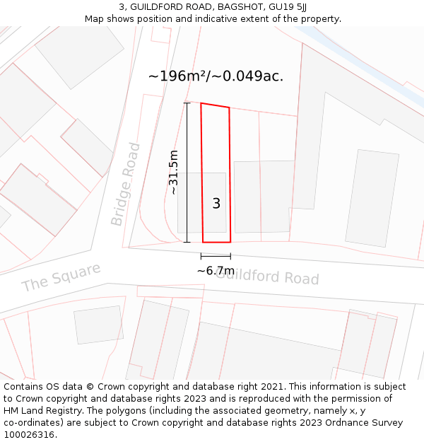 3, GUILDFORD ROAD, BAGSHOT, GU19 5JJ: Plot and title map