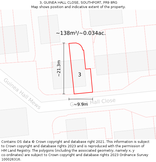 3, GUINEA HALL CLOSE, SOUTHPORT, PR9 8RG: Plot and title map