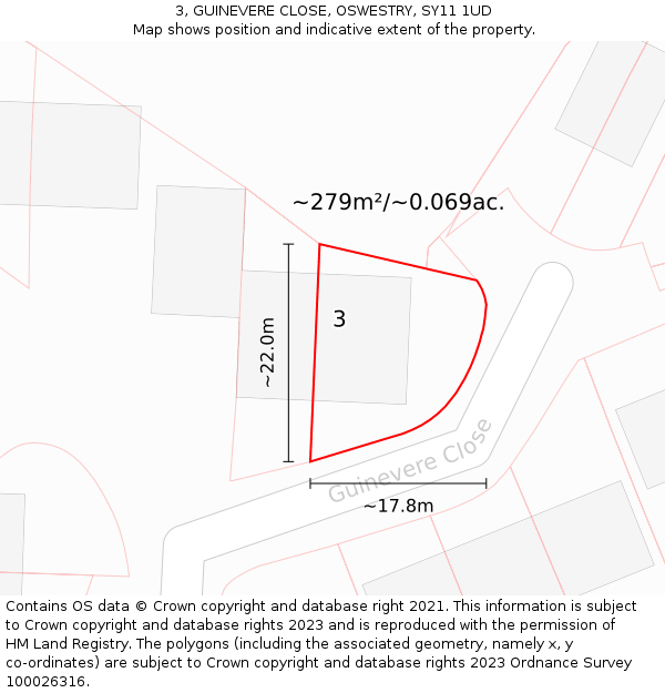 3, GUINEVERE CLOSE, OSWESTRY, SY11 1UD: Plot and title map