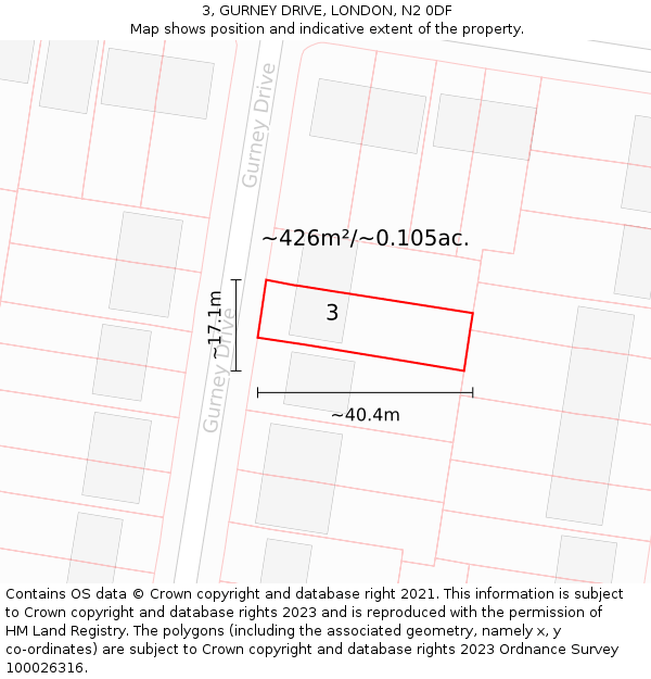 3, GURNEY DRIVE, LONDON, N2 0DF: Plot and title map