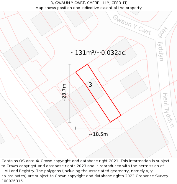 3, GWAUN Y CWRT, CAERPHILLY, CF83 1TJ: Plot and title map