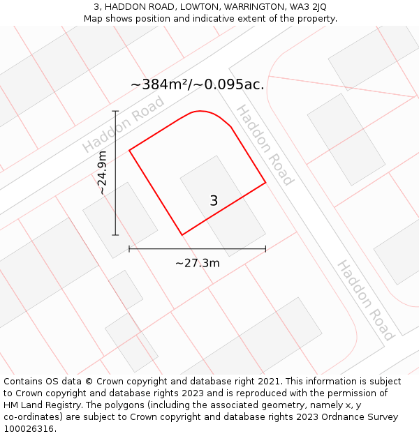 3, HADDON ROAD, LOWTON, WARRINGTON, WA3 2JQ: Plot and title map