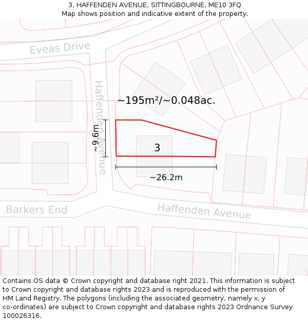 3, HAFFENDEN AVENUE, SITTINGBOURNE, ME10 3FQ: Plot and title map