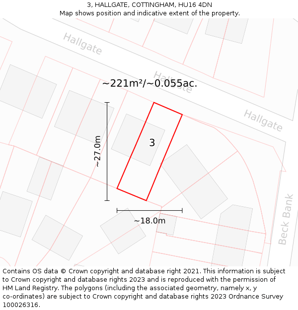 3, HALLGATE, COTTINGHAM, HU16 4DN: Plot and title map