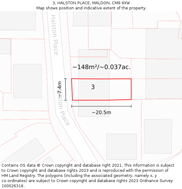 3, HALSTON PLACE, MALDON, CM9 6XW: Plot and title map