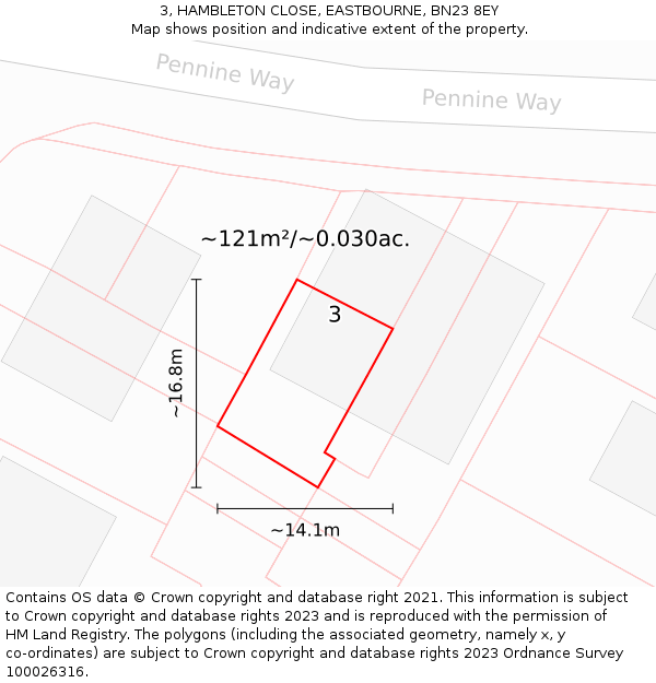 3, HAMBLETON CLOSE, EASTBOURNE, BN23 8EY: Plot and title map