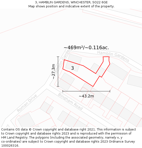 3, HAMBLIN GARDENS, WINCHESTER, SO22 6GE: Plot and title map