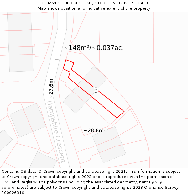 3, HAMPSHIRE CRESCENT, STOKE-ON-TRENT, ST3 4TR: Plot and title map