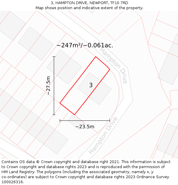 3, HAMPTON DRIVE, NEWPORT, TF10 7RD: Plot and title map