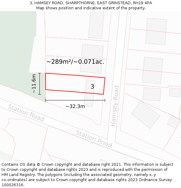 3, HAMSEY ROAD, SHARPTHORNE, EAST GRINSTEAD, RH19 4PA: Plot and title map