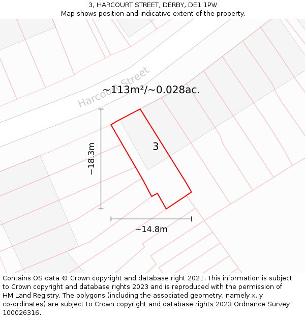 3, HARCOURT STREET, DERBY, DE1 1PW: Plot and title map