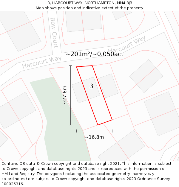 3, HARCOURT WAY, NORTHAMPTON, NN4 8JR: Plot and title map