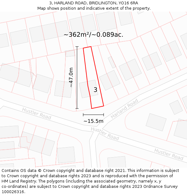 3, HARLAND ROAD, BRIDLINGTON, YO16 6RA: Plot and title map