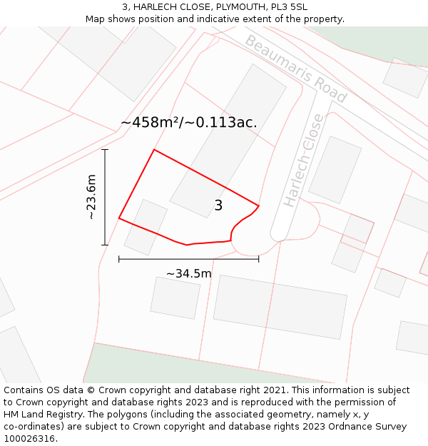 3, HARLECH CLOSE, PLYMOUTH, PL3 5SL: Plot and title map