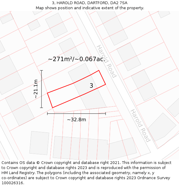 3, HAROLD ROAD, DARTFORD, DA2 7SA: Plot and title map