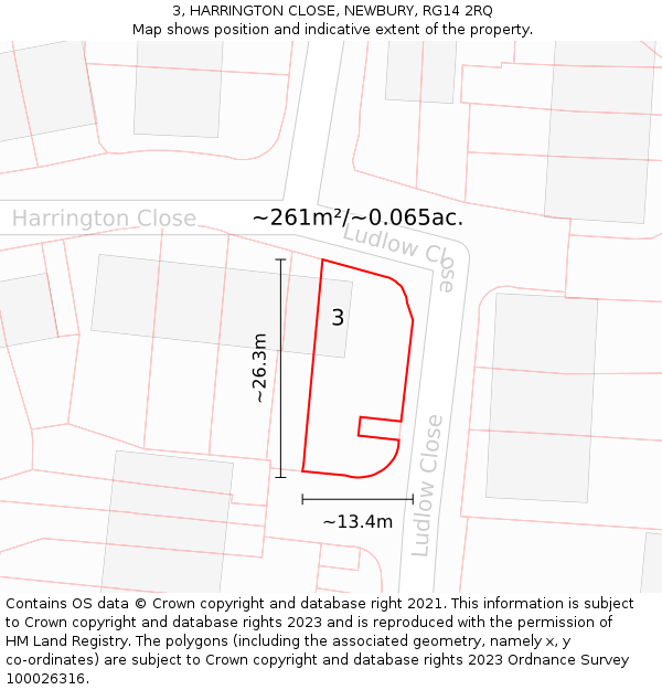 3, HARRINGTON CLOSE, NEWBURY, RG14 2RQ: Plot and title map