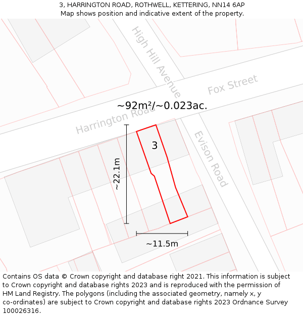 3, HARRINGTON ROAD, ROTHWELL, KETTERING, NN14 6AP: Plot and title map