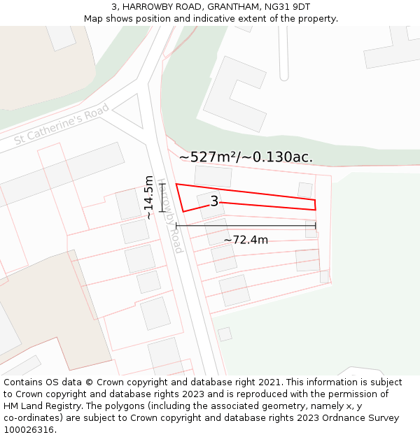 3, HARROWBY ROAD, GRANTHAM, NG31 9DT: Plot and title map