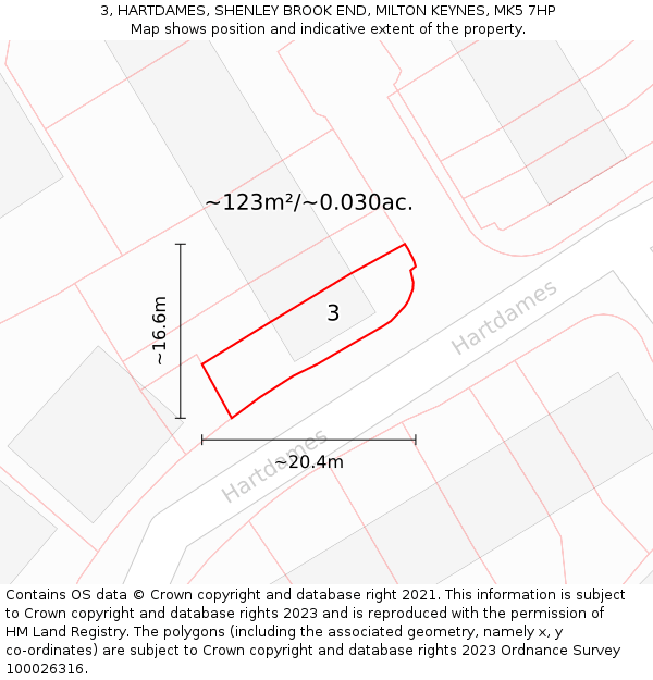 3, HARTDAMES, SHENLEY BROOK END, MILTON KEYNES, MK5 7HP: Plot and title map