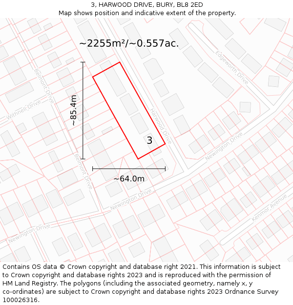 3, HARWOOD DRIVE, BURY, BL8 2ED: Plot and title map