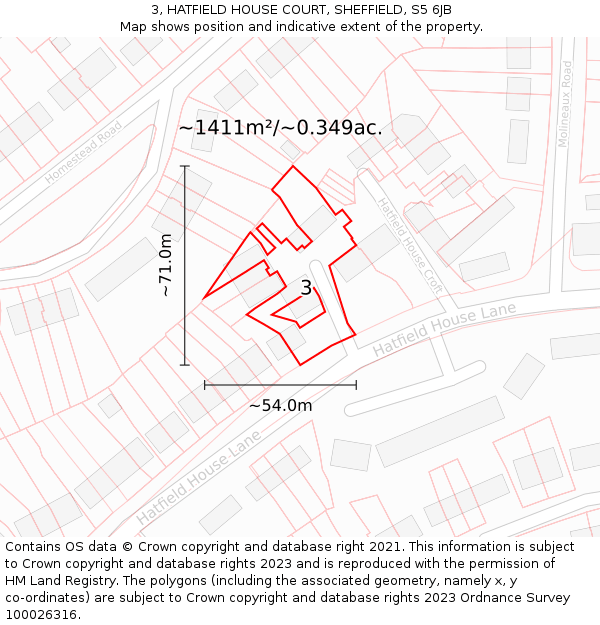 3, HATFIELD HOUSE COURT, SHEFFIELD, S5 6JB: Plot and title map