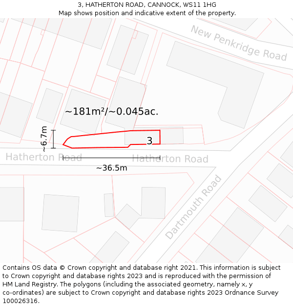 3, HATHERTON ROAD, CANNOCK, WS11 1HG: Plot and title map