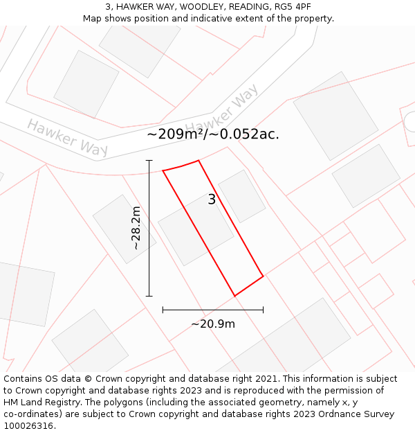 3, HAWKER WAY, WOODLEY, READING, RG5 4PF: Plot and title map