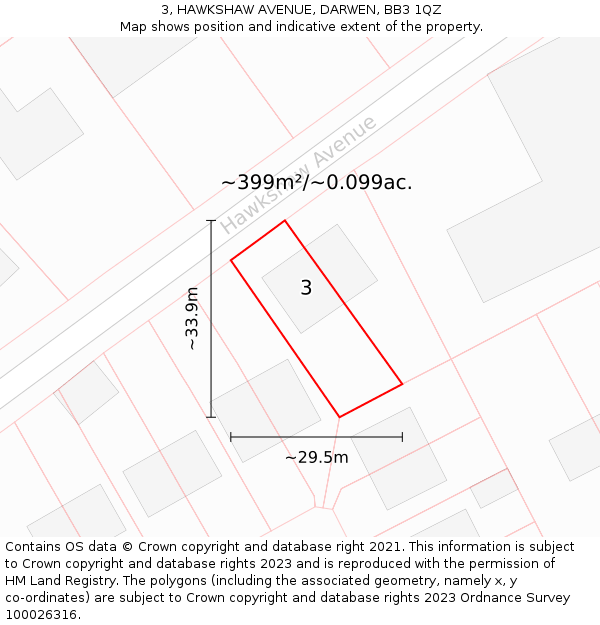 3, HAWKSHAW AVENUE, DARWEN, BB3 1QZ: Plot and title map