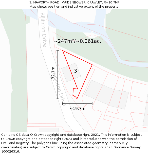 3, HAWORTH ROAD, MAIDENBOWER, CRAWLEY, RH10 7NF: Plot and title map